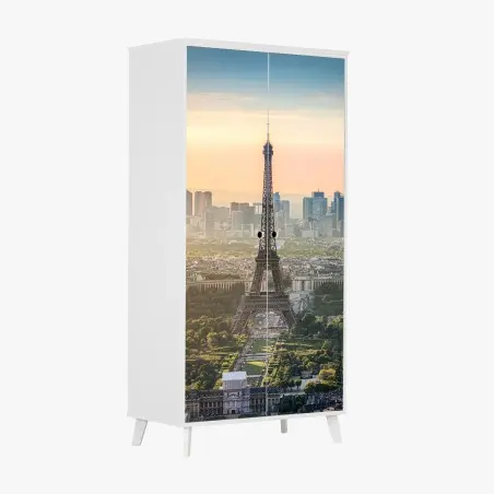 Pegatina para armario panorámica de la Torre Eiffel al atardecer – Pixers®