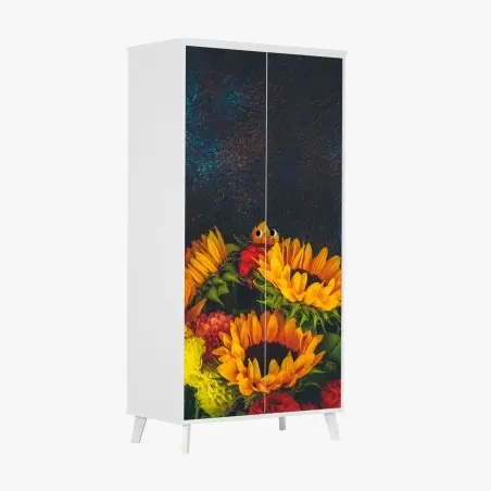 Pegatina para armario girasoles vibrantes sobre fondo oscuro – Pixers®
