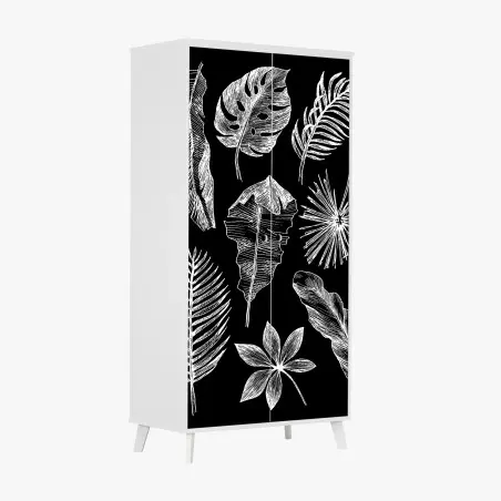 Pegatina para armario ilustración de hojas tropicales en blanco y negro – Pixers®