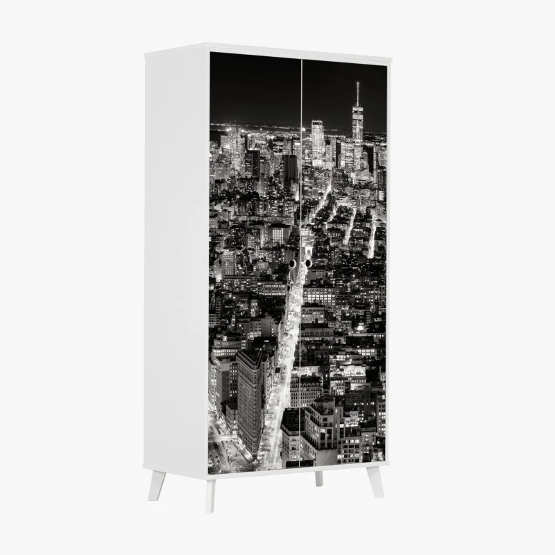 Pegatina para armario panorama nocturno de Nueva York en blanco y negro