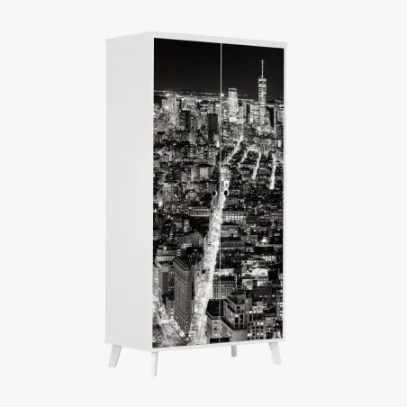 Pegatina para armario panorama nocturno de Nueva York en blanco y negro – Pixers®