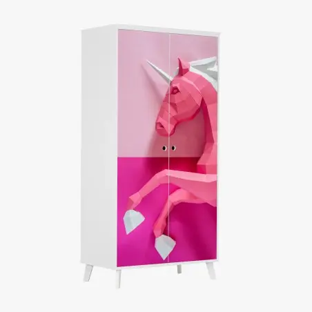 Pegatina para armario unicornio geométrico rosa sobre fondo bicolor – Pixers®