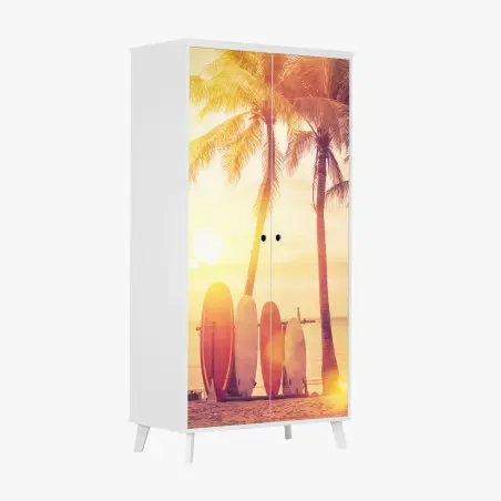 Pegatina para armario atardecer tropical con tablas de surf – Pixers®