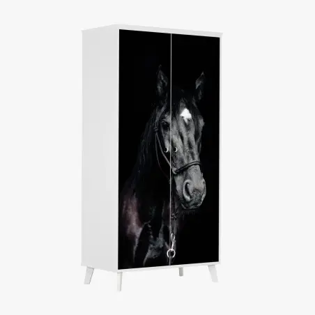 Pegatina para armario retrato majestuoso de caballo negro – Pixers®