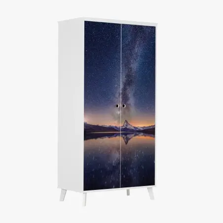 Pegatina para armario cielo estrellado sobre montaña reflejada – Pixers®