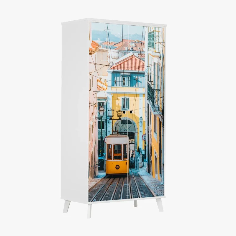 Pegatina para armario tranvía amarillo en Lisboa