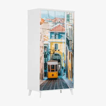 Pegatina para armario tranvía amarillo en Lisboa – Pixers®