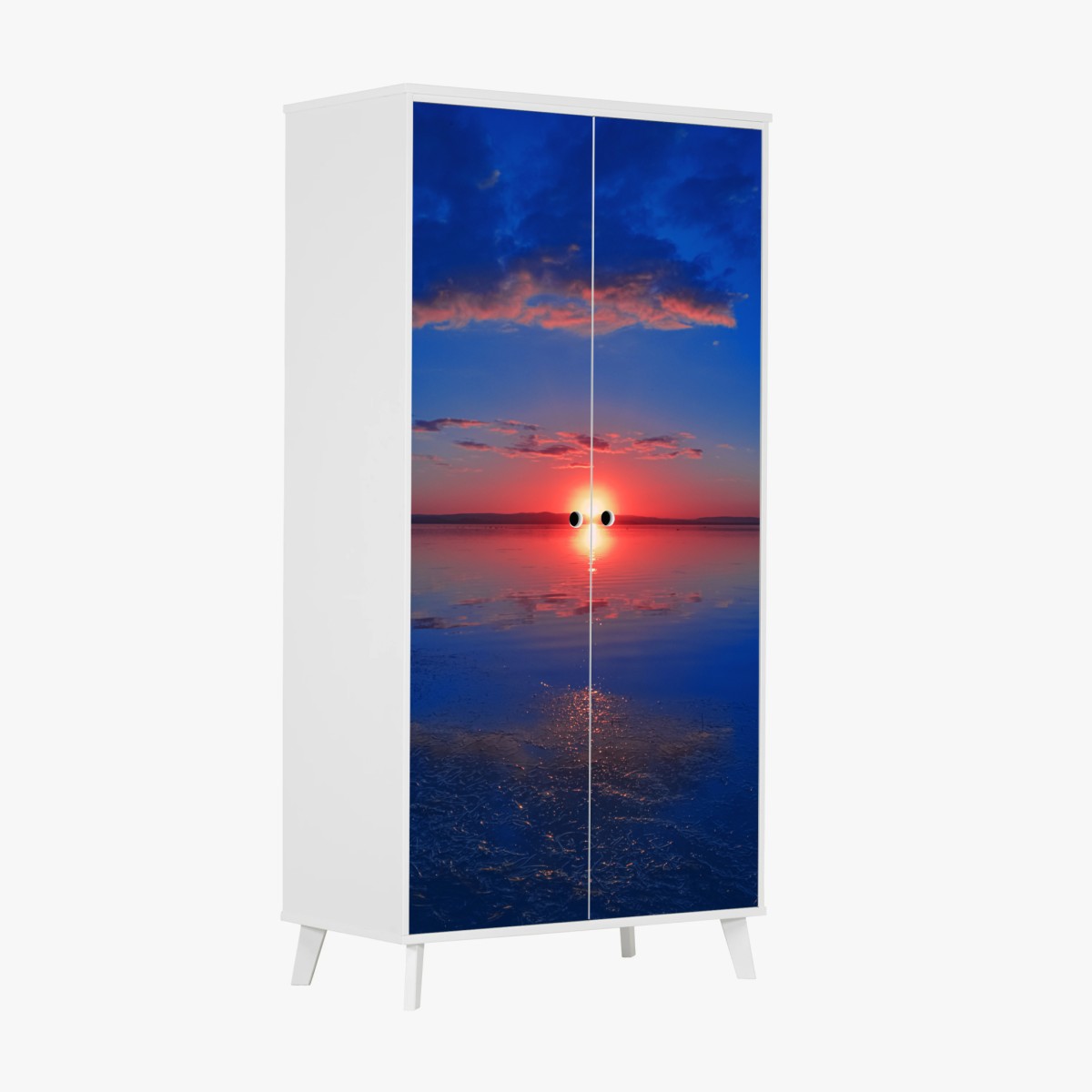 Pegatina para armario puesta de sol sobre lago sereno – Pixers®