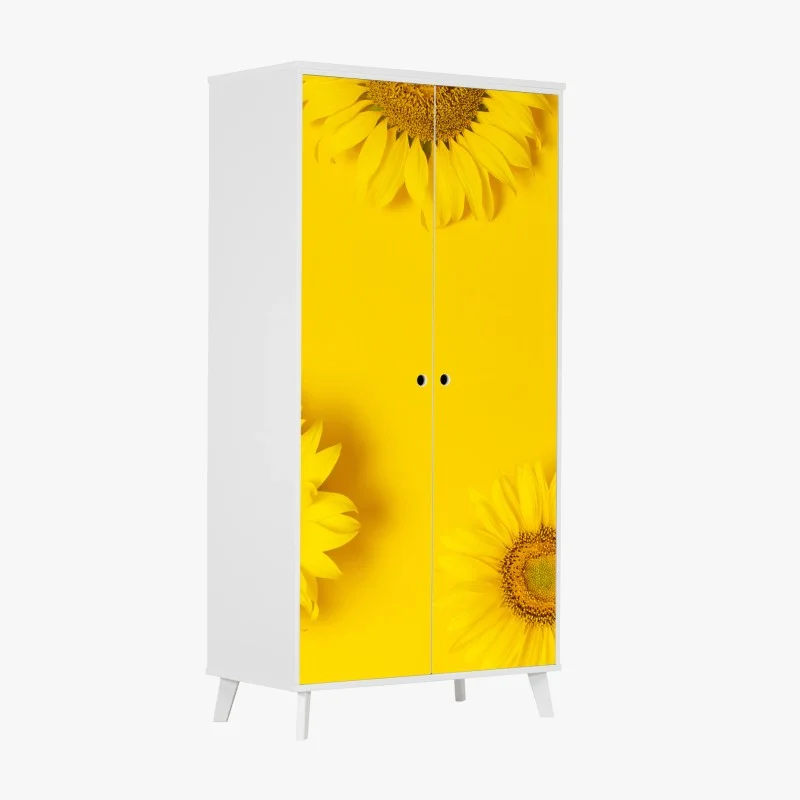Pegatina para armario girasoles sobre fondo amarillo vibrante