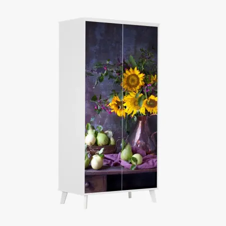 Pegatina para armario bodegón otoñal con girasoles y peras – Pixers®