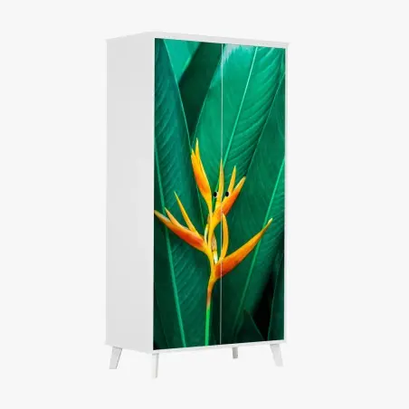 Pegatina para armario flor tropical vibrante sobre follaje verde – Pixers®