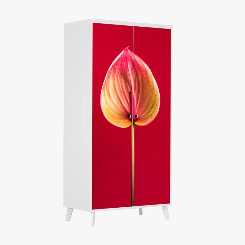 Pegatina para armario anturio en rojo: detalle botánico elegante