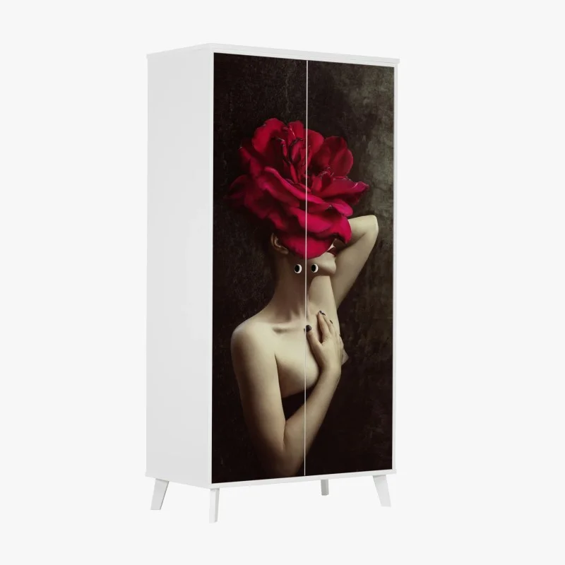 Pegatina para armario mujer con rosa roja gigante