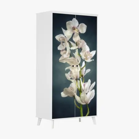 Pegatina para armario orquídeas blancas sobre fondo oscuro – Pixers®