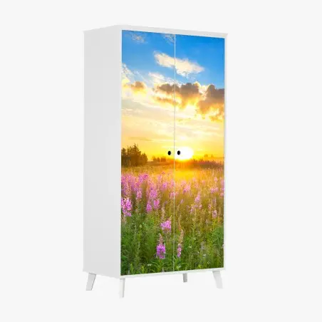 Pegatina para armario amanecer en pradera florecida – Pixers®