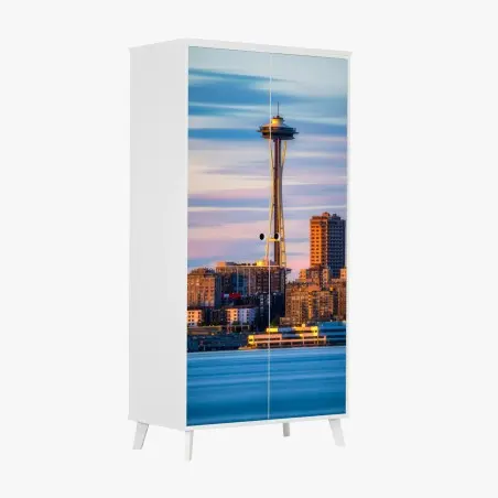 Pegatina para armario atardecer en Seattle con Space Needle – Pixers®