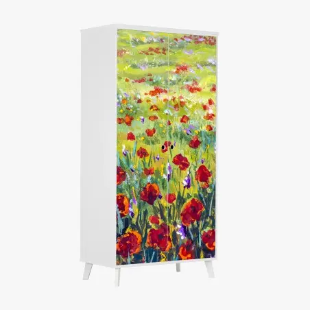 Pegatina para armario prado de amapolas en estilo impresionista – Pixers®