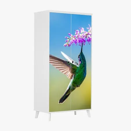 Pegatina para armario colibrí esmeralda sobre flor violeta – Pixers®