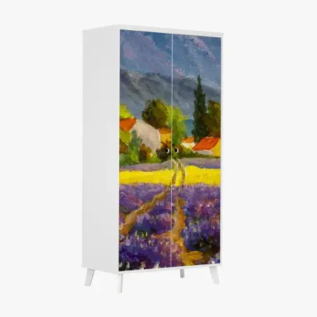 Pegatina para armario atardecer en la campiña de lavanda – Pixers®