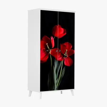 Pegatina para armario arreglo de tulipanes rojos sobre fondo negro – Pixers®
