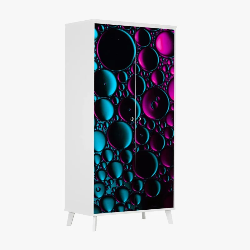 Pegatina para armario composición abstracta de burbujas en turquesa y magenta
