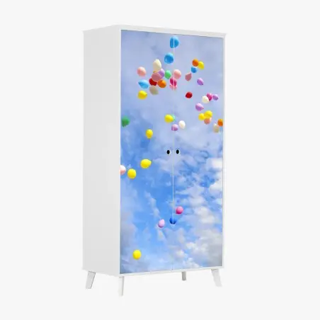 Pegatina para armario lluvia de globos sobre cielo azul – Pixers®
