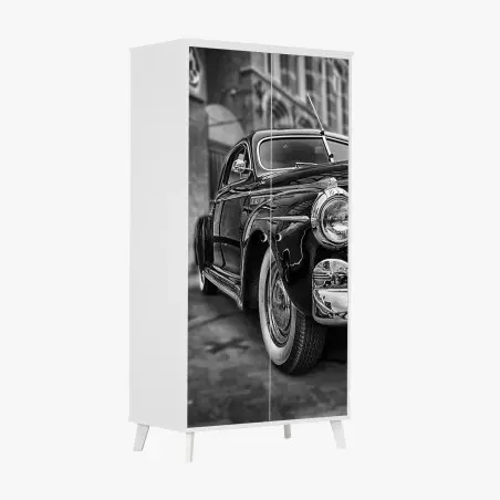 Pegatina para armario coche clásico en blanco y negro en primer plano – Pixers®