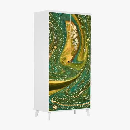 Pegatina para armario paisaje fluido verde y dorado con textura iridiscente – Pixers®