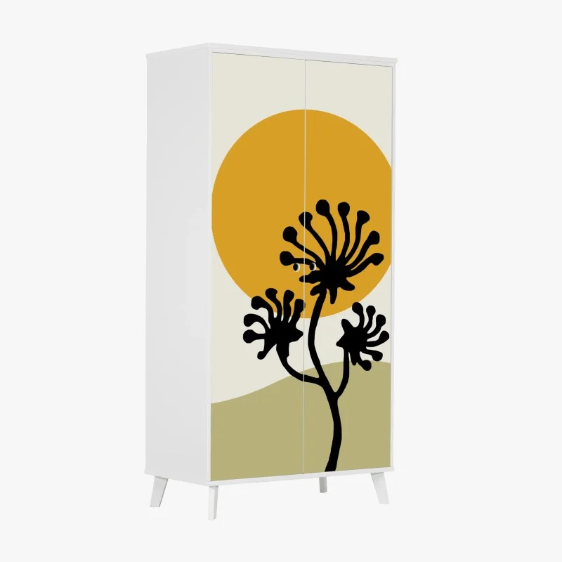 Pegatina para armario sol y silueta botánica minimalista