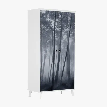 Pegatina para armario bosque de pinos en niebla nocturna – Pixers®