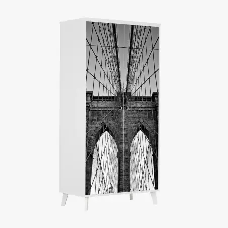 Pegatina para armario perspectiva arquitectónica del puente de Brooklyn en blanco y negro – Pixers®
