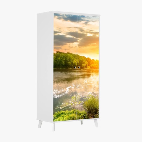 Pegatina para armario puesta de sol sobre el río sereno – Pixers®