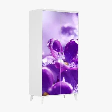Pegatina para armario lilas moradas en primer plano con gotas de rocío – Pixers®