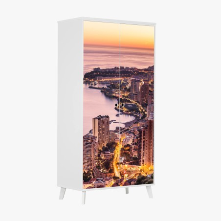Pegatina para armario panorámica costera urbana al atardecer – Pixers®