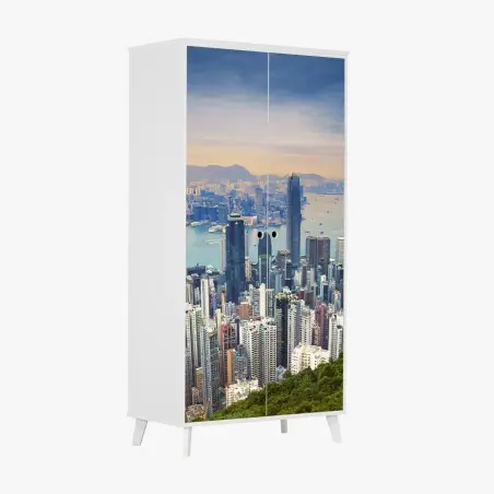 Pegatina para armario panorámica de Hong Kong al atardecer – Pixers®