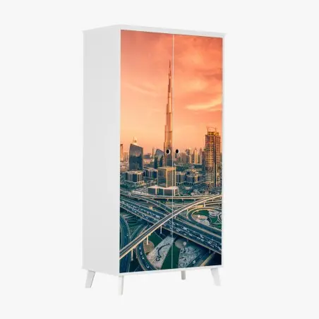 Pegatina para armario horizonte de Dubai al atardecer – Pixers®