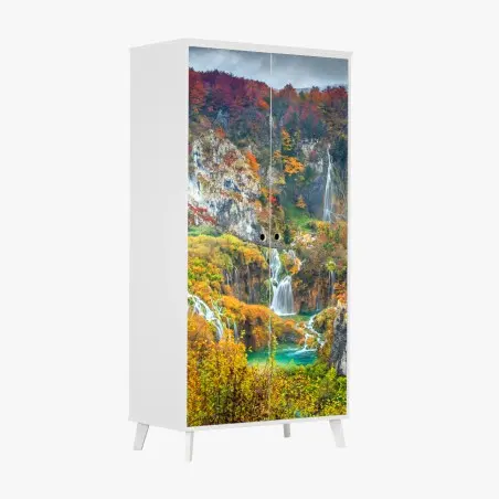 Pegatina para armario paisaje de cascadas otoñales en tonos vibrantes – Pixers®