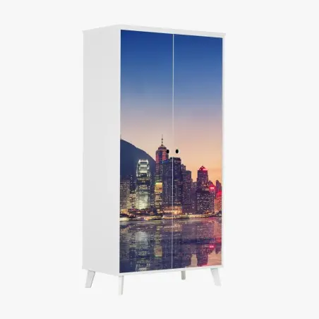 Pegatina para armario atardecer en Hong Kong: horizonte iluminado – Pixers®