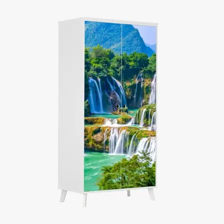 Pegatina para armario oasis de cascadas en tonos esmeralda – Pixers®