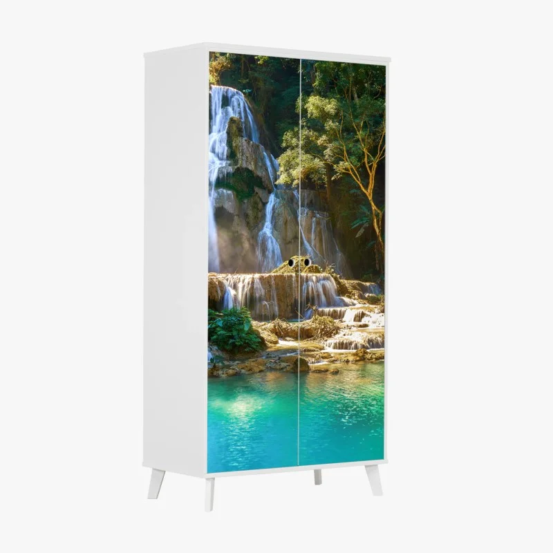Pegatina para armario oasis de cascadas y agua turquesa