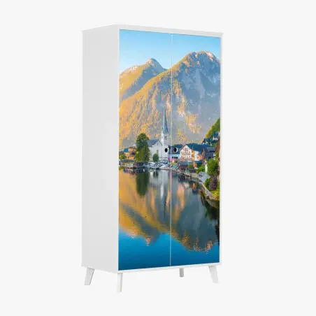 Pegatina para armario amanecer en Hallstatt: tranquila vista al lago – Pixers®