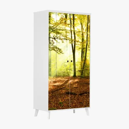 Pegatina para armario amanecer otoñal en el bosque dorado – Pixers®