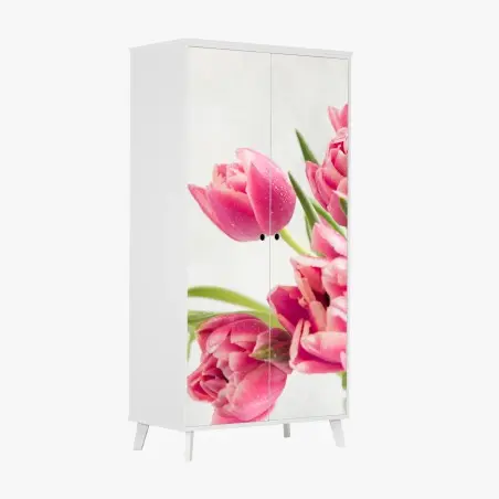 Pegatina para armario tulipanes rosas con gotas de rocío – Pixers®