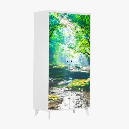 Pegatina para armario bosque luminoso junto al río – Pixers®