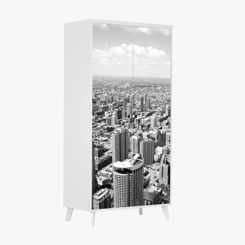 Pegatina para armario vista aérea de Chicago en blanco y negro