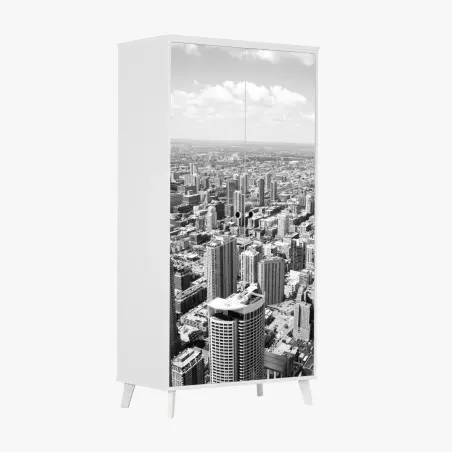 Pegatina para armario vista aérea de Chicago en blanco y negro – Pixers®