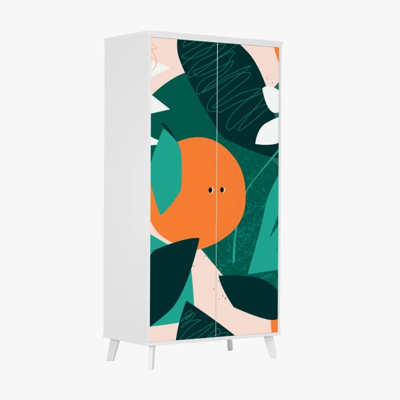 Pegatina para armario arte mural tropical con naranjas y flores