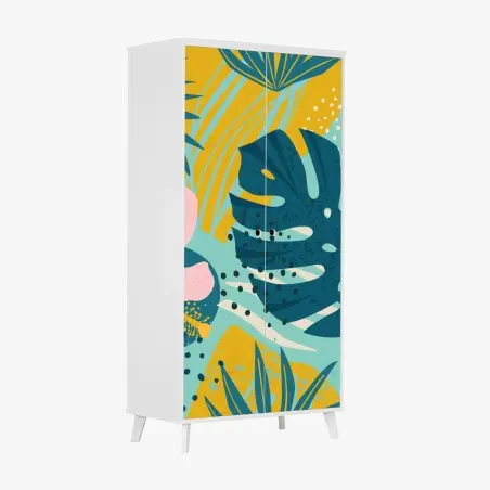 Pegatina para armario diseño tropical moderno con hojas de monstera y hibisco – Pixers®