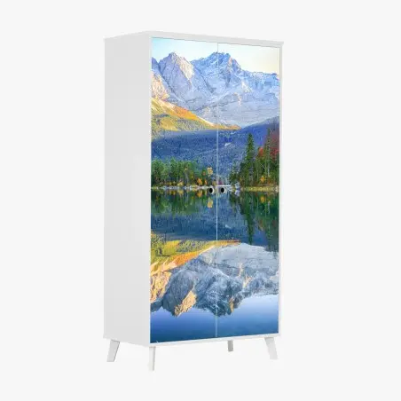 Pegatina para armario impresionante paisaje otoñal del Eibsee frente al Zugspitze – Pixers®