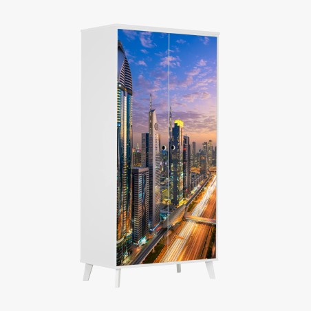 Pegatina para armario panorámica urbana de Sheikh Zayed Road en Dubái – Pixers®